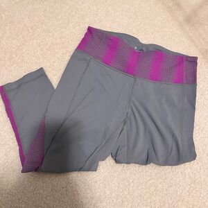 Gray and Purple Athleta Cropped Leggings